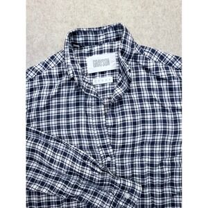 Grayson The Hero Button Up Shirt Womens 01 Navy Blue White Plaid Lyocell